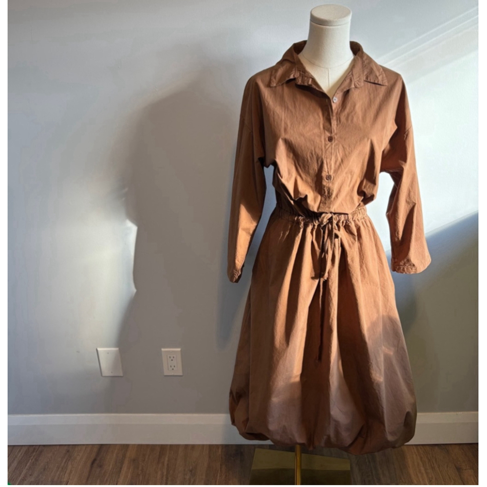 Paolo Tricot Women’s Button down, Balloon Hem, Cinnamon Brown Long Dress, NWT M